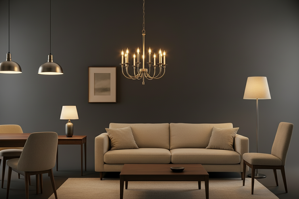 um ambiente de decoraação de interiores para baner da pagina principal da loja em computador com enfase em luminárias
